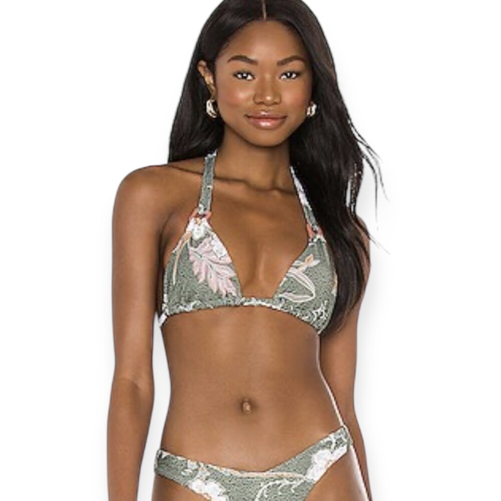NWOT Seafolly Bikini Top Balinese Retreat Green Floral Halter Size US 6 SM / MED